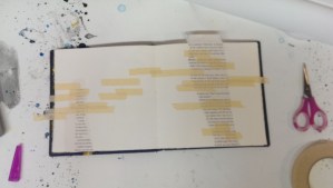 Step two: Using masking tape as a way to preserve some white, with the plan to remove bits as I painted.